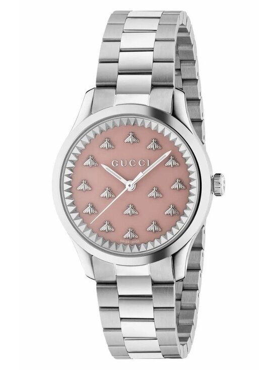NEW GUCCI G-Timeless 32 MM AUTO Pink Dial SS Women\'s Watch